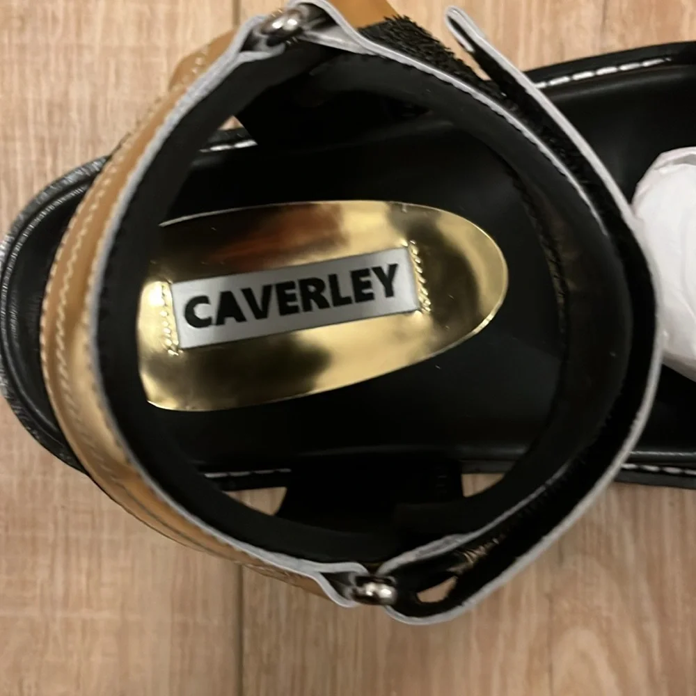 NIB Caverley Roni sandal in mirrored gold leather and black - Picture 6 of 7